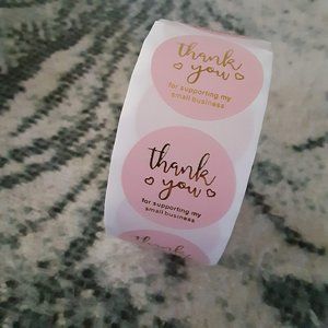 500pc Pink Gold Thank You Sticker Roll, Small Business Packaging Supplies